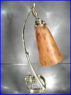 1900-10 Daum Nancy Grande Lampe En Bronze Et Pte De Verre Art Nouveau
