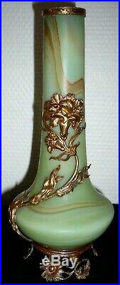 1900 ART NOUVEAU SEVRES Paire de vase en PATE de VERRE et METAL décor floral
