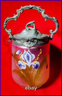 1900 Montjoye Legras Art Nouveau Pot Seau à Biscuits en verre gravé à l'acide