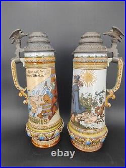 2 Pichets/chopes Art Nouveau Mettlach 1895 par Heinrich Schlitt