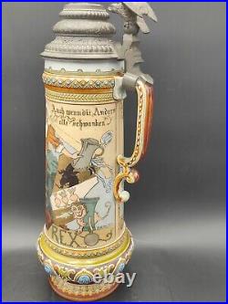 2 Pichets/chopes Art Nouveau Mettlach 1895 par Heinrich Schlitt