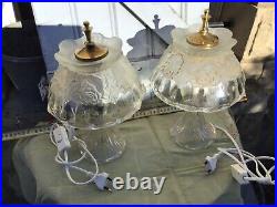 2 lampe chevet ART Nouveau EN VERRE MOULÉ PRESSÉ 1930 dlg Lalique decor roses