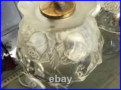 2 lampe chevet ART Nouveau EN VERRE MOULÉ PRESSÉ 1930 dlg Lalique decor roses