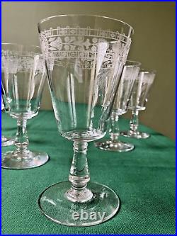 6 verres à eau cristal Baccarat Saint-Louis Frise Art Nouveau H 15,5 cm