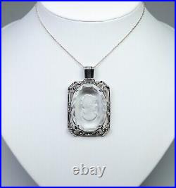 835 Argent Style Ancien Art Nouveau Pendentif Intaille Sur Verre Grand