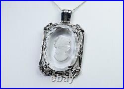 835 Argent Style Ancien Art Nouveau Pendentif Intaille Sur Verre Grand