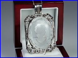 835 Argent Style Ancien Art Nouveau Pendentif Intaille Sur Verre Grand