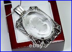 835 Argent Style Ancien Art Nouveau Pendentif Intaille Sur Verre Grand