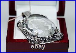 835 Argent Style Ancien Art Nouveau Pendentif Intaille Sur Verre Grand