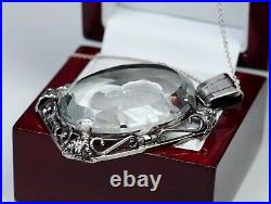 835 Argent Style Ancien Art Nouveau Pendentif Intaille Sur Verre Grand