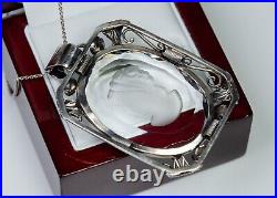 835 Argent Style Ancien Art Nouveau Pendentif Intaille Sur Verre Grand