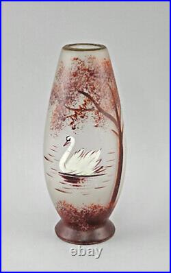 9335017 Vase en Verre Art Nouveau France Um 1900 Emailfarben Cygne H 27 CM