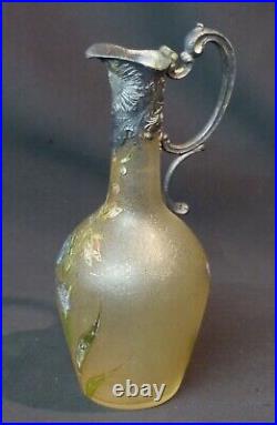 AA art nouveau superbe aiguière flacon pâte verre émaillé iris monture étain 21c
