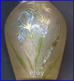 AA art nouveau superbe aiguière flacon pâte verre émaillé iris monture étain 21c