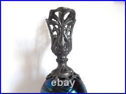 ANCIENNE Aiguière Art Nouveau en Régule VERRE irisé DLG de LOETZ KOENING Bohème