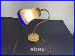 ART NOUVEAU LAMPE A POSER Col de Cygne TULIPE PATE VERRE