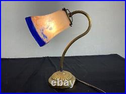 ART NOUVEAU LAMPE A POSER Col de Cygne TULIPE PATE VERRE