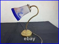 ART NOUVEAU LAMPE A POSER Col de Cygne TULIPE PATE VERRE