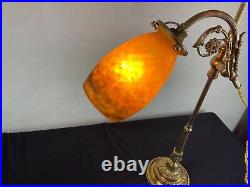 ART NOUVEAU LAMPE A POSER Col de Cygne TULIPE PATE VERRE MULLER