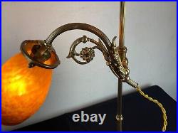 ART NOUVEAU LAMPE A POSER Col de Cygne TULIPE PATE VERRE MULLER