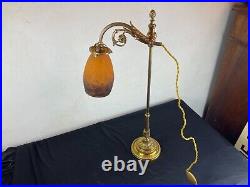 ART NOUVEAU LAMPE A POSER Col de Cygne TULIPE PATE VERRE MULLER