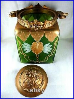 ART NOUVEAU Pot à biscuit verre doré et émaillé Circa 1900
