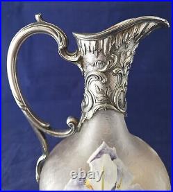 Aiguière en verre givré St LOUIS métal argenté VICTOR SAGLIER carafe 19 Th