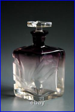 Ancien Grand Flacon De Parfum En Verre Gravé En Taille-douce Art Nouveau Moser