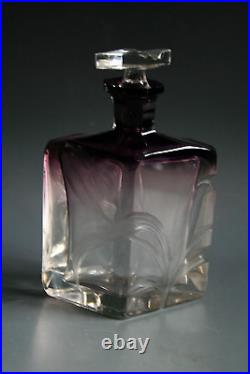 Ancien Grand Flacon De Parfum En Verre Gravé En Taille-douce Art Nouveau Moser