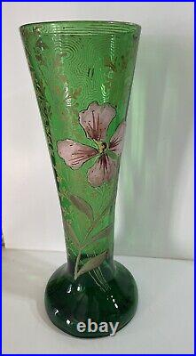 Ancien Grand Vase En Verre Émaillé Art Nouveau Style Legras Collection Deco