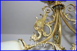 Ancien Lustre En Bronze Decor Dragon Et Pate De Verre Muller