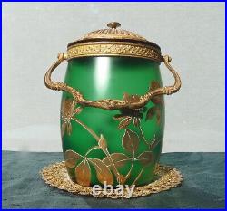 Ancien Pot A Biscuit Epoque Art Nouveau Decor Or De Trefles Sur Fond Vert