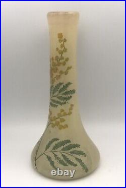 Ancien VASE Soliflore En Verre Soufflé, Décor Floral Période Art Nouveau -18,5cm