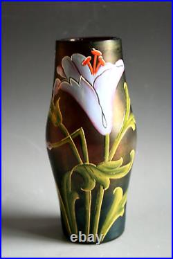 Ancien Vase Art Nouveau En Verre Émaillé