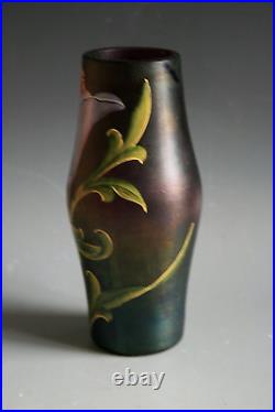 Ancien Vase Art Nouveau En Verre Émaillé