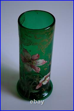 Ancien Vase Art Nouveau En Verre Émaillé Éventuellement Legras Saint Denis