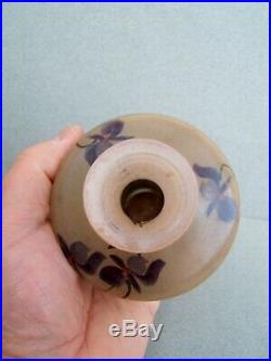 Ancien rare petit vase verre peint et émaillé fin LEGRAS art nouveau au violette