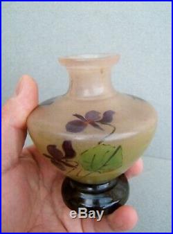 Ancien rare petit vase verre peint et émaillé fin LEGRAS art nouveau au violette