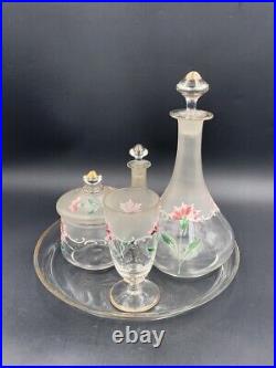 Ancien service de nuit Art Nouveau en verre & cristal émaillé