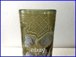 Ancien vase rouleau en verre émaillé MONTJOYE LEGRAS 26 cm Art Nouveau Nancy