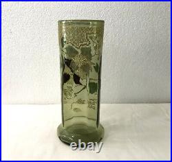 Ancien vase rouleau en verre émaillé MONTJOYE LEGRAS 26 cm Art Nouveau Nancy