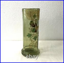 Ancien vase rouleau en verre émaillé MONTJOYE LEGRAS 26 cm Art Nouveau Nancy