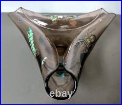 Ancienne Coupe Art Nouveau En Verre Émaillé Décore Floral Et Insectes Ancienne Coupe Art Nouveau En Verre Émaillé Décore Floral Et Insectes