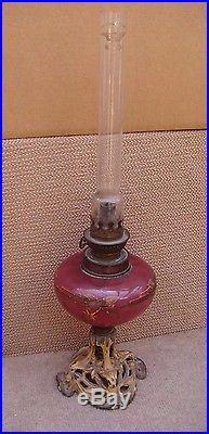 Ancienne LAMPE à huile, pétrole Art Nouveau Réservoir verre émaillé VB2648