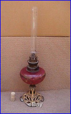 Ancienne LAMPE à huile, pétrole Art Nouveau Réservoir verre émaillé VB2648