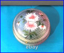 Ancienne boite ART NOUVEAU verre émaillé irisé Bonbonnière Chrysanthèmes Clichy