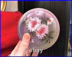 Ancienne boite ART NOUVEAU verre émaillé irisé Bonbonnière Chrysanthèmes Clichy