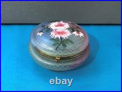 Ancienne boite ART NOUVEAU verre émaillé irisé Bonbonnière Chrysanthèmes Clichy