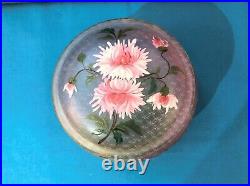 Ancienne boite ART NOUVEAU verre émaillé irisé Bonbonnière Chrysanthèmes Clichy