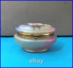 Ancienne boite ART NOUVEAU verre émaillé irisé Bonbonnière Chrysanthèmes Clichy